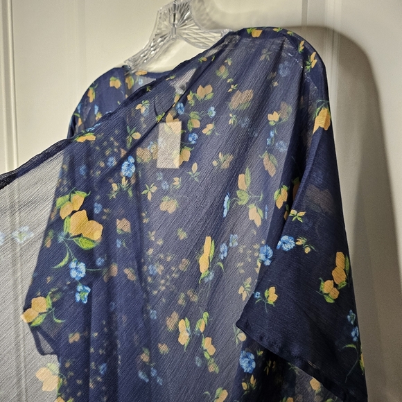 LC Lauren Conrad Navy Floral Sheer Kimono Duster One Size NWT Ruana - Picture 4 of 11